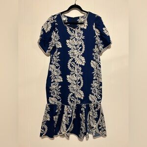 Vintage Shannon Marie Blue Dress with White Floral Pattern size L